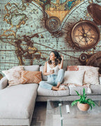 Vintage Compass Map Wallpaper : Antique Nautical Chart Mural - View 6