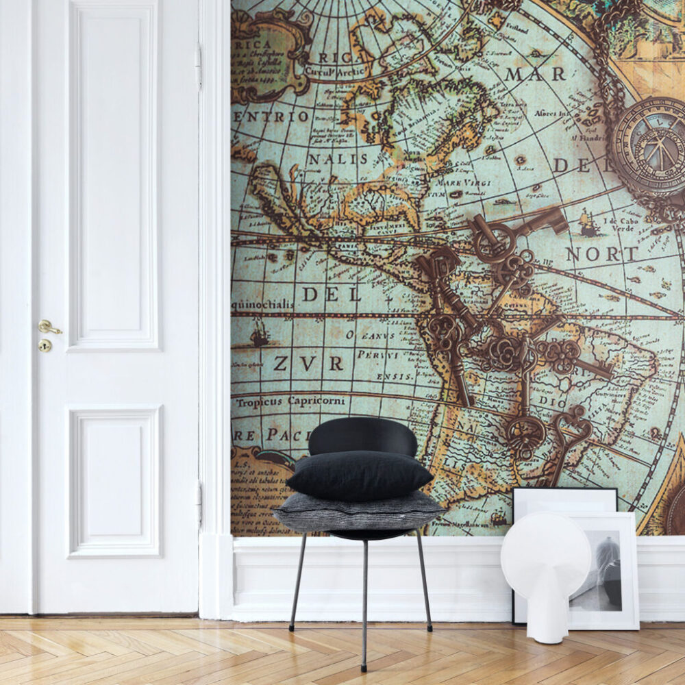 Vintage Compass Map Wallpaper : Antique Nautical Chart Mural - View 4
