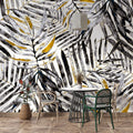 Black and Gold Palm Leaf Wallpaper : Brushstroke Tropical Pattern