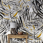 Black and Gold Palm Leaf Wallpaper : Brushstroke Tropical Pattern - View 3
