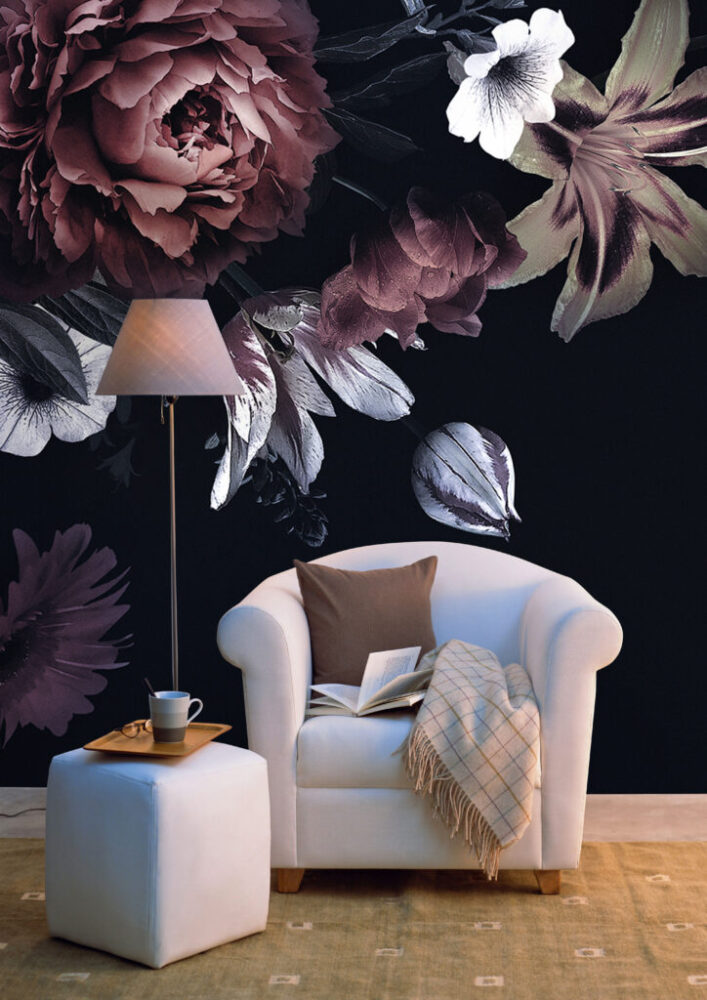 Dark Peony Wallpaper : Moody Tulip And Lily Mural - View 5