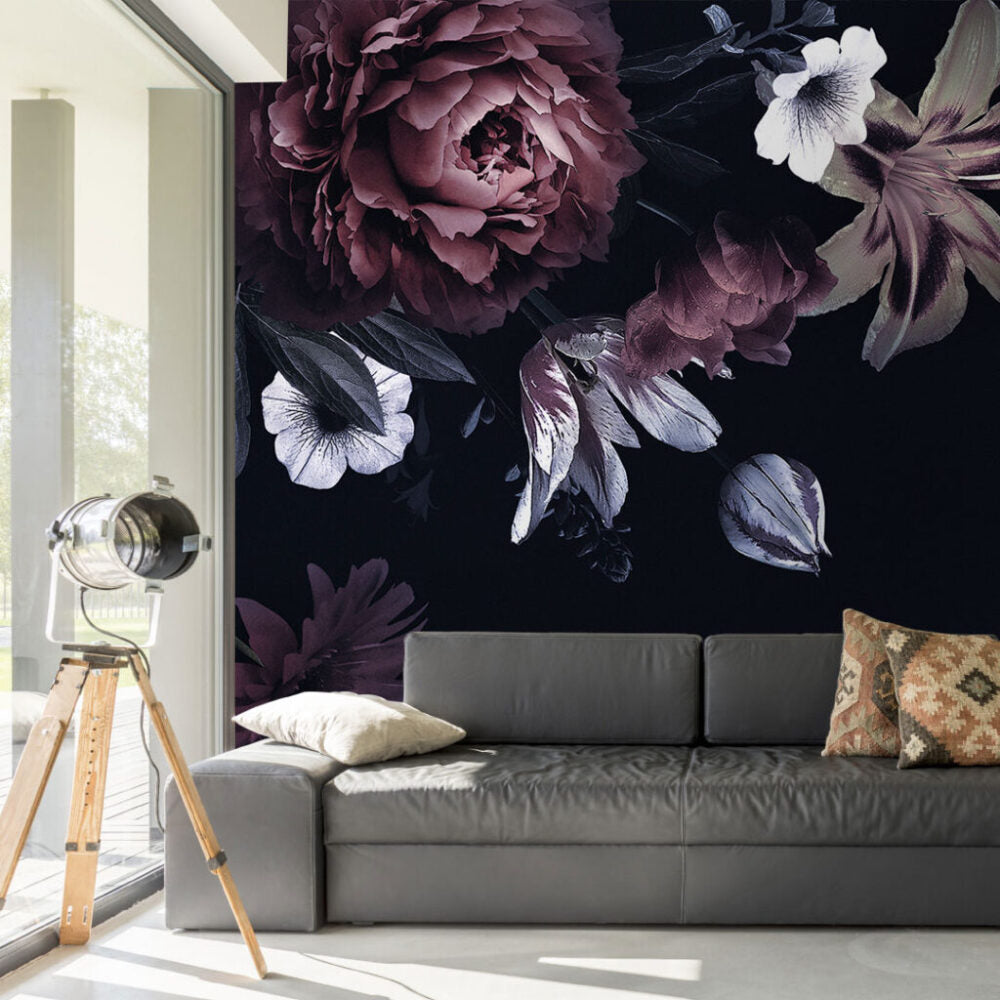 Dark Peony Wallpaper : Moody Tulip And Lily Mural - View 4