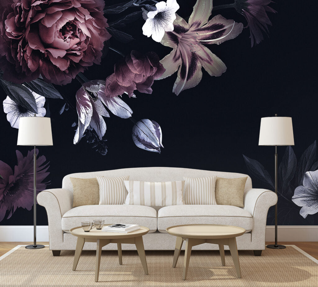 Dark Peony Wallpaper : Moody Tulip And Lily Mural - View 3