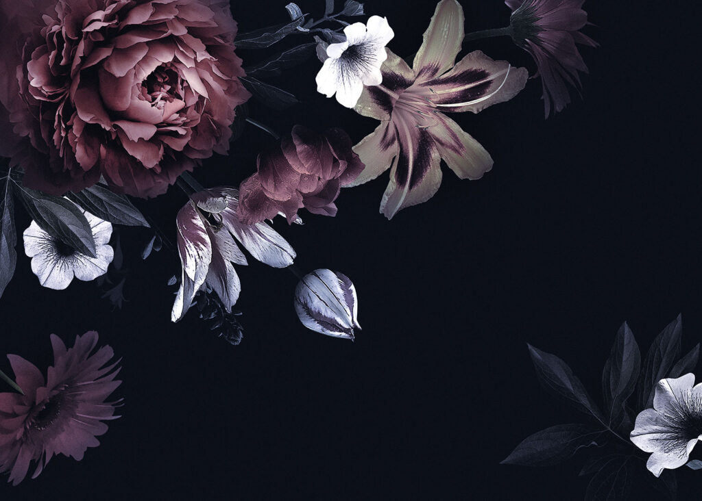 Dark Peony Wallpaper : Moody Tulip And Lily Mural - View 2