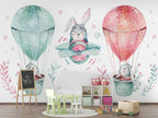 Bunny Balloon Wallpaper : Watercolor Kids Sky Mural