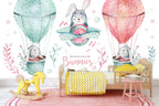 Bunny Balloon Wallpaper : Watercolor Kids Sky Mural - View 6