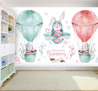 Bunny Balloon Wallpaper : Watercolor Kids Sky Mural - View 5