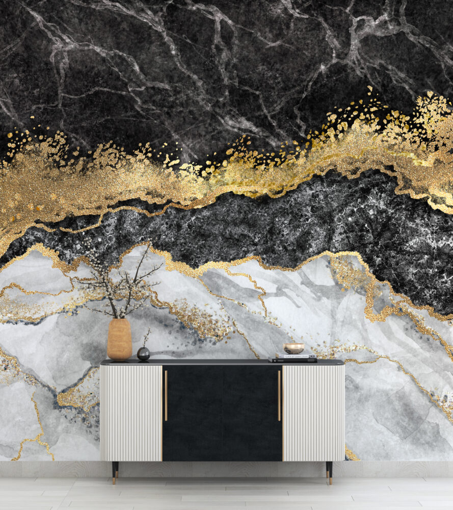 Black Gold Marble Wallpaper : White Agate Veins Mural - View 3