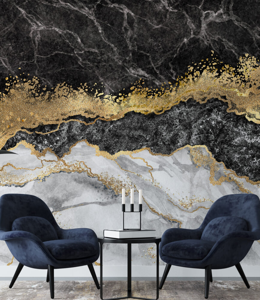 Black Gold Marble Wallpaper : White Agate Veins Mural