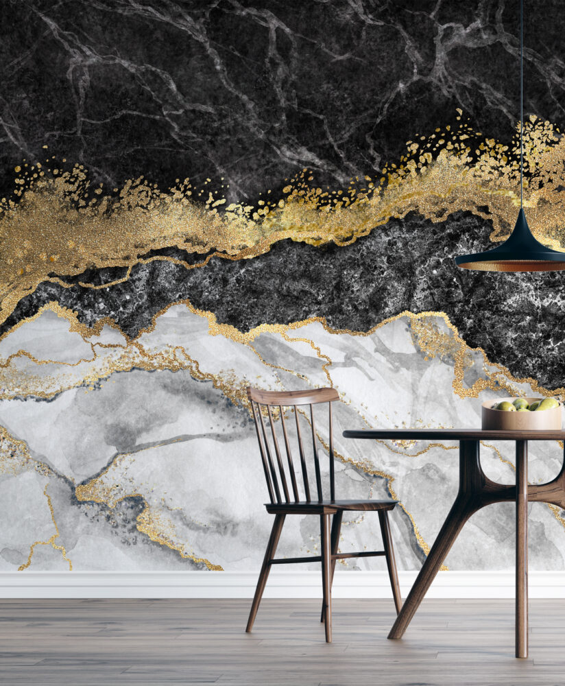 Black Gold Marble Wallpaper : White Agate Veins Mural - View 2