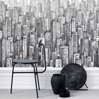 Pencil Sketch City Wallpaper : Black And White Skyline Mural - View 5