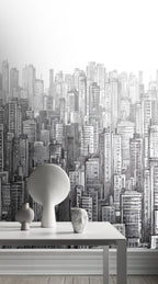 Pencil Sketch City Wallpaper : Black And White Skyline Mural - View 6