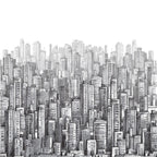 Pencil Sketch City Wallpaper : Black And White Skyline Mural - View 2