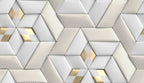 3D Geometric Wallpaper : White Leather Cube Panels with Gold Stripes - flat design