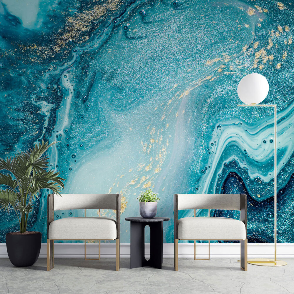 Turquoise Marble Wallpaper : Gold Fleck Agate Mural