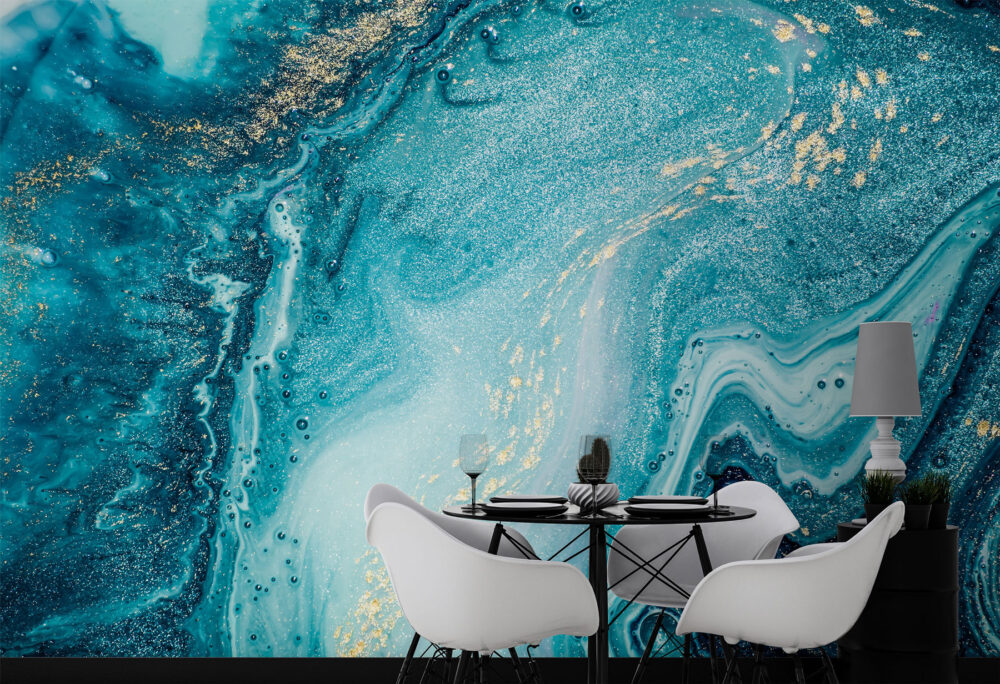 Turquoise Marble Wallpaper : Gold Fleck Agate Mural - View 4