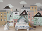 Scandinavian Houses Wallpaper : Pastel Kids Town Mural - View 3
