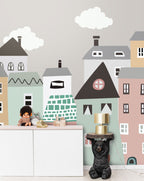 Scandinavian Houses Wallpaper : Pastel Kids Town Mural - View 6