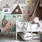 Scandinavian Houses Wallpaper : Pastel Kids Town Mural - View 4