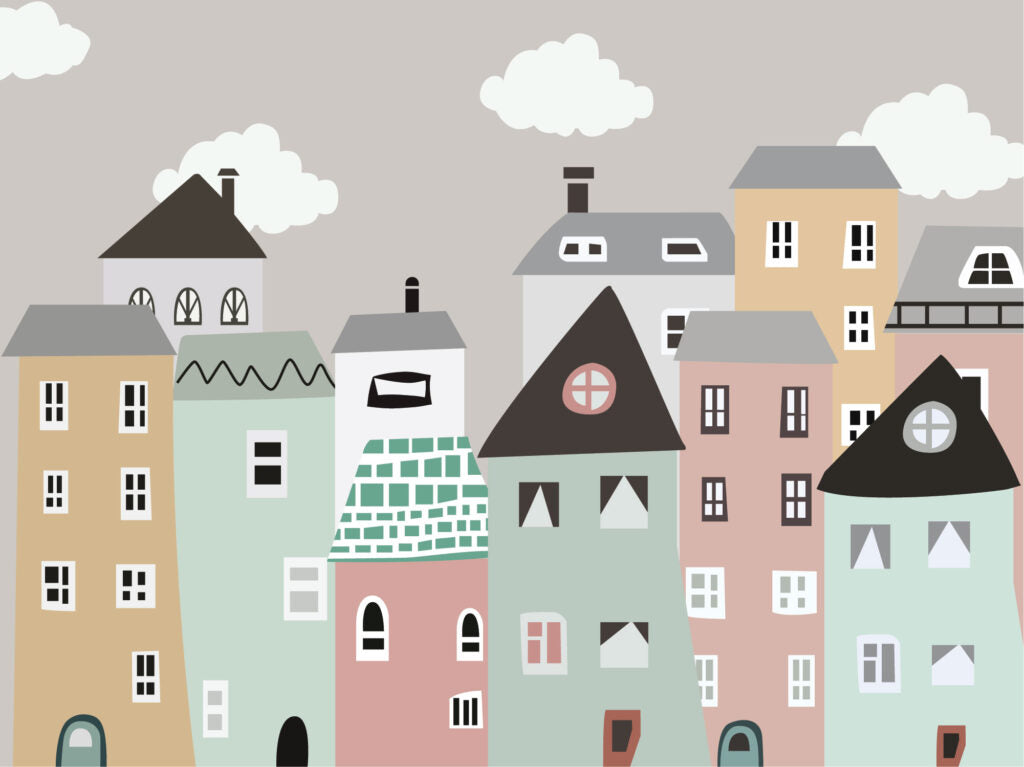 Scandinavian Houses Wallpaper : Pastel Kids Town Mural - View 2