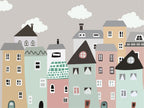 Scandinavian Houses Wallpaper : Pastel Kids Town Mural - View 2