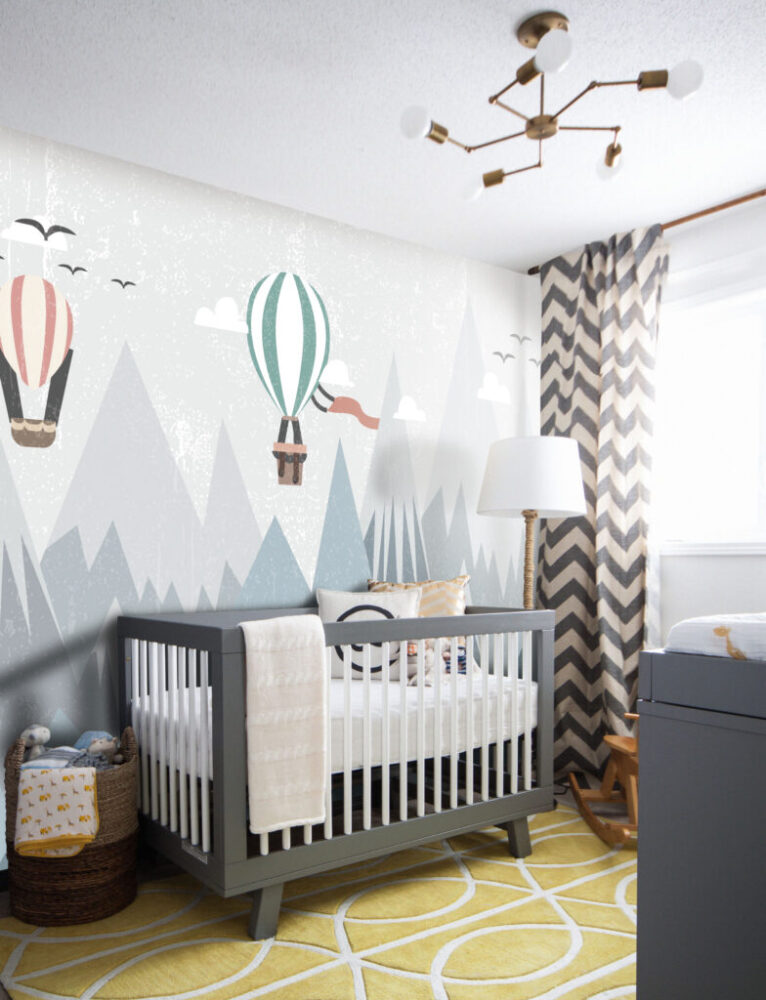 Pastel Mountain Wallpaper : Balloons And Birds Kids Mural - View 6