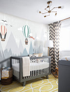 Pastel Mountain Wallpaper : Balloons And Birds Kids Mural - View 6