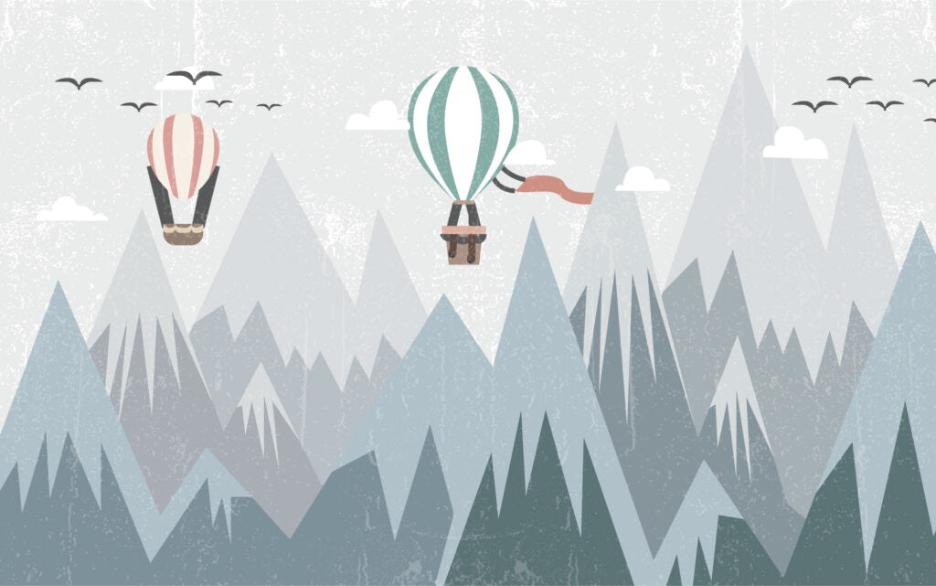 Pastel Mountain Wallpaper : Balloons And Birds Kids Mural - View 2
