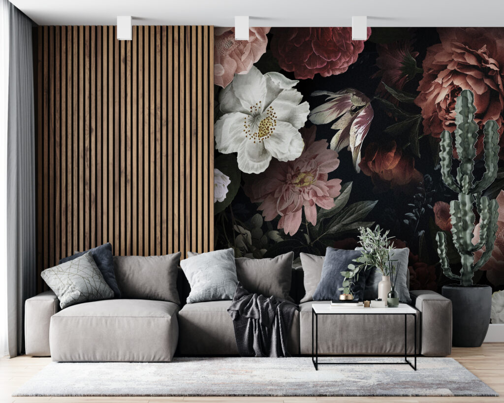 Dark Floral Wallpaper : Moody Peony and Rose Mural