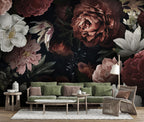 Dark Floral Wallpaper : Moody Peony and Rose Mural - View 2