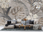 Grey Textured Leaf Wallpaper : Lace Foliage Mural