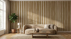 Warm Sand Stripe Wallpaper : Textured Vertical Line Mural - View 4