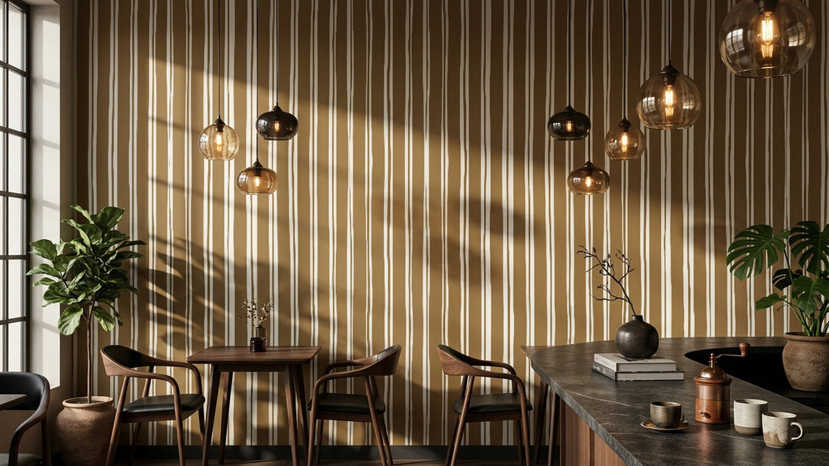 Warm Sand Stripe Wallpaper : Textured Vertical Line Mural - View 3
