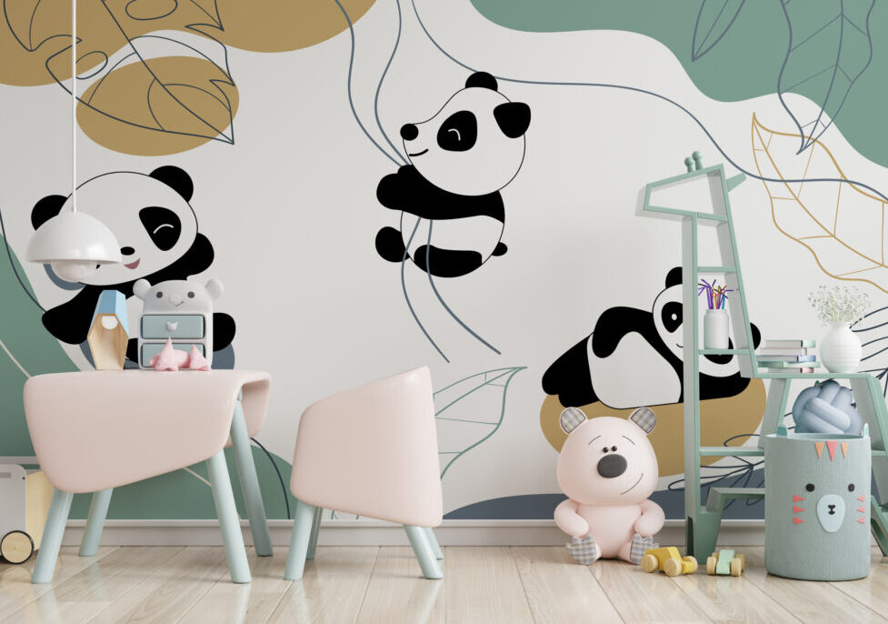 Panda Wallpaper : Swinging Pandas Kids Mural