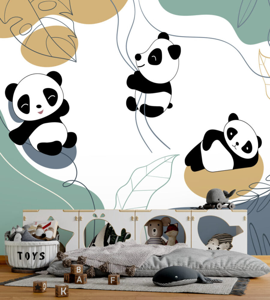 Panda Wallpaper : Swinging Pandas Kids Mural - View 4