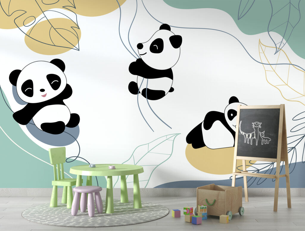 Panda Wallpaper : Swinging Pandas Kids Mural - View 3