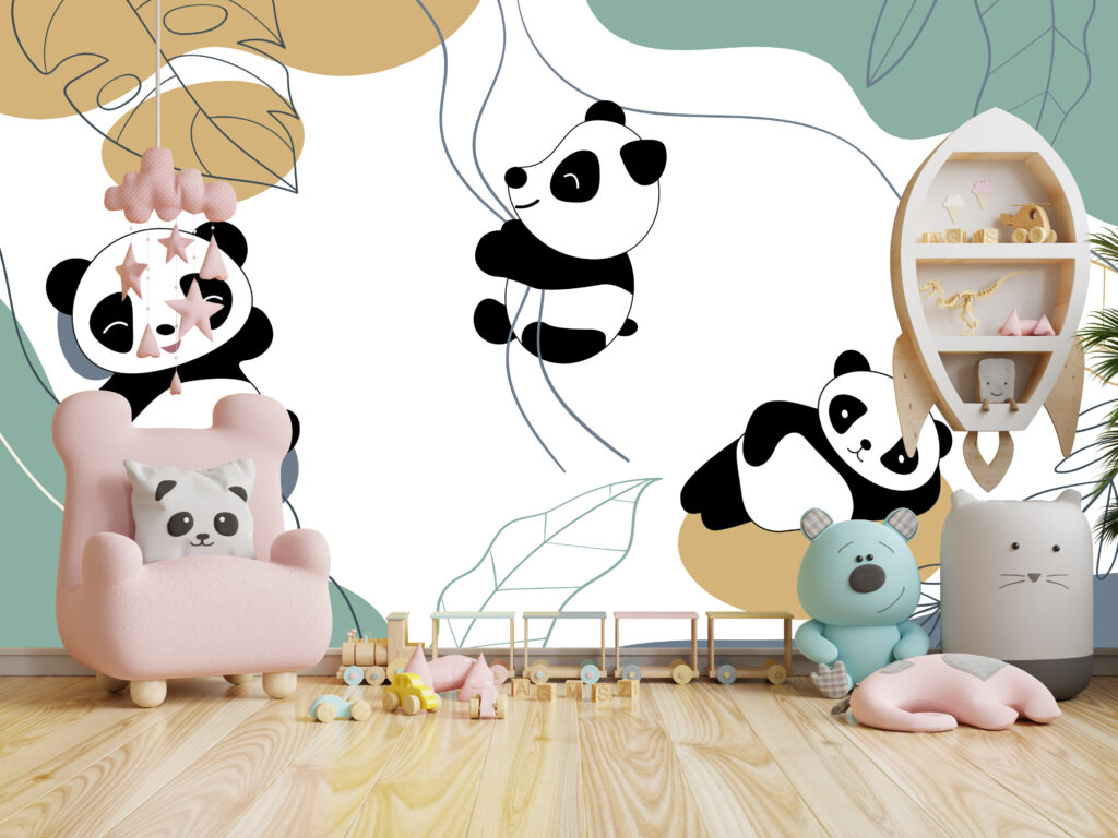 Panda Wallpaper : Swinging Pandas Kids Mural - View 2