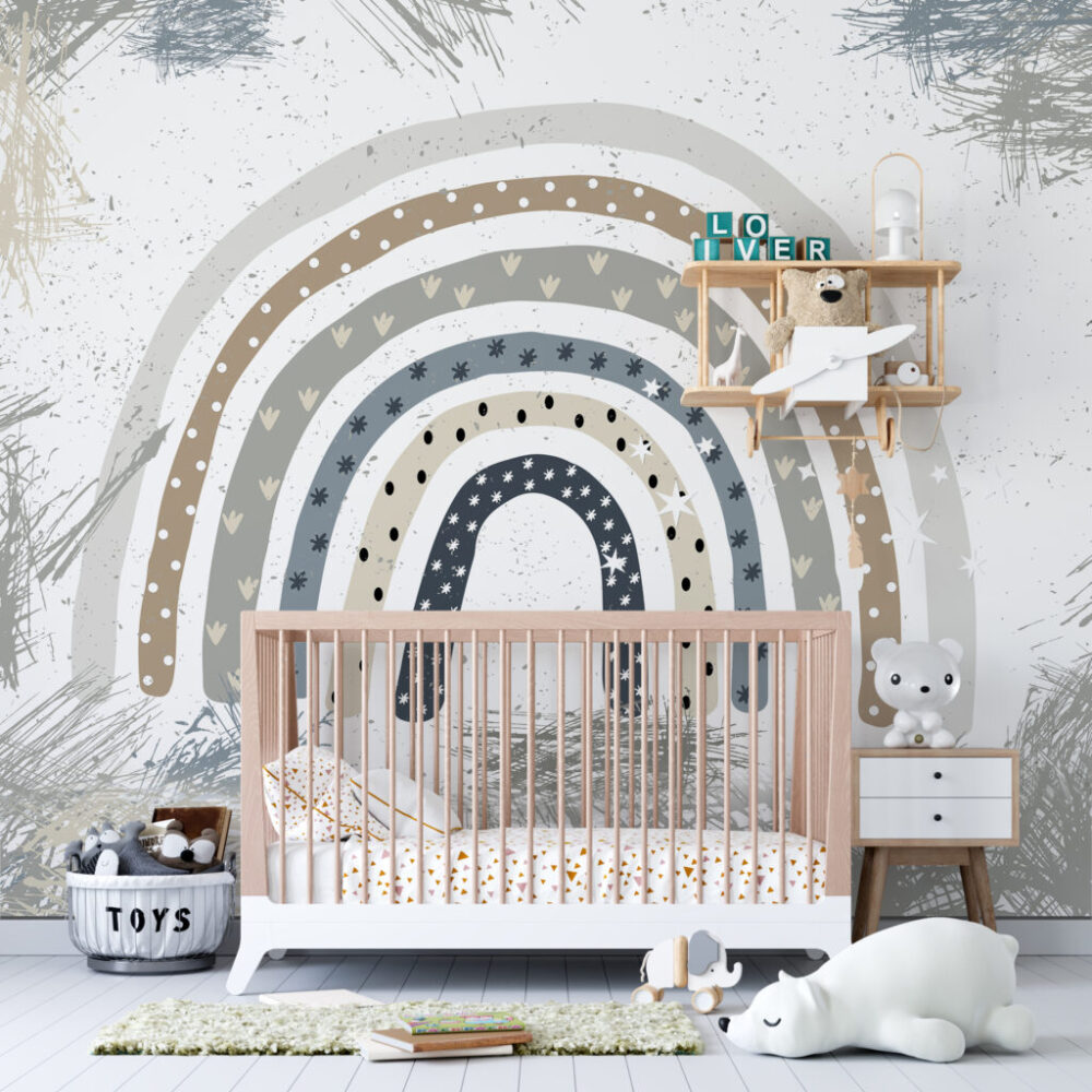 Star Rainbow Wallpaper : Boho Hearts Nursery Mural - View 3
