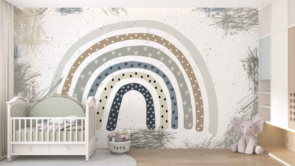 Star Rainbow Wallpaper : Boho Hearts Nursery Mural - View 2