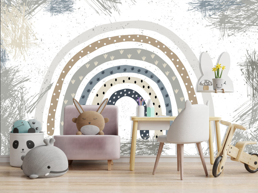 Star Rainbow Wallpaper : Boho Hearts Nursery Mural - View 5