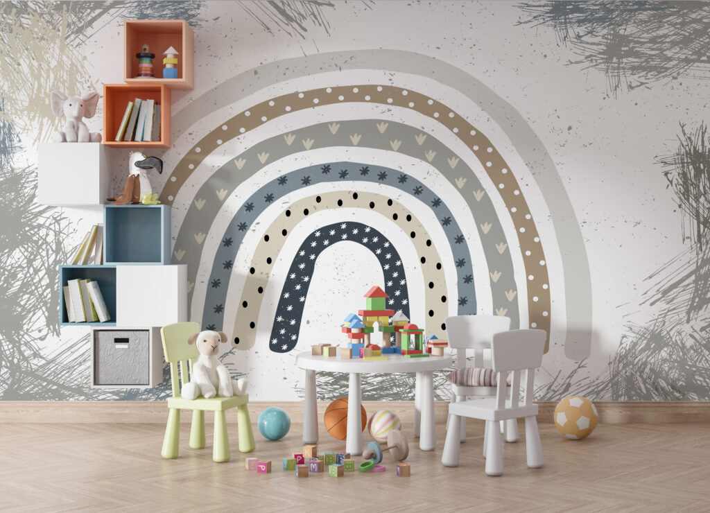 Star Rainbow Wallpaper : Boho Hearts Nursery Mural