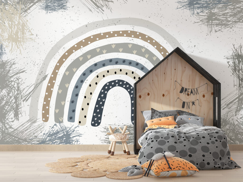 Star Rainbow Wallpaper : Boho Hearts Nursery Mural - View 4
