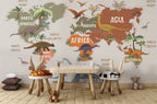 Dinosaur World Map Wallpaper : Kids Continents Mural - View 5