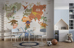 Dinosaur World Map Wallpaper : Kids Continents Mural - View 3