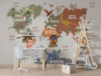 Dinosaur World Map Wallpaper : Kids Continents Mural - View 4