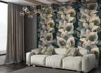 Dark Calla Lily Wallpaper : Moody Leaf Rows Mural - View 5