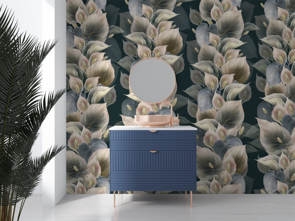 Dark Calla Lily Wallpaper : Moody Leaf Rows Mural - View 4