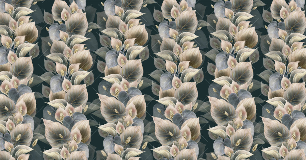 Dark Calla Lily Wallpaper : Moody Leaf Rows Mural - View 2