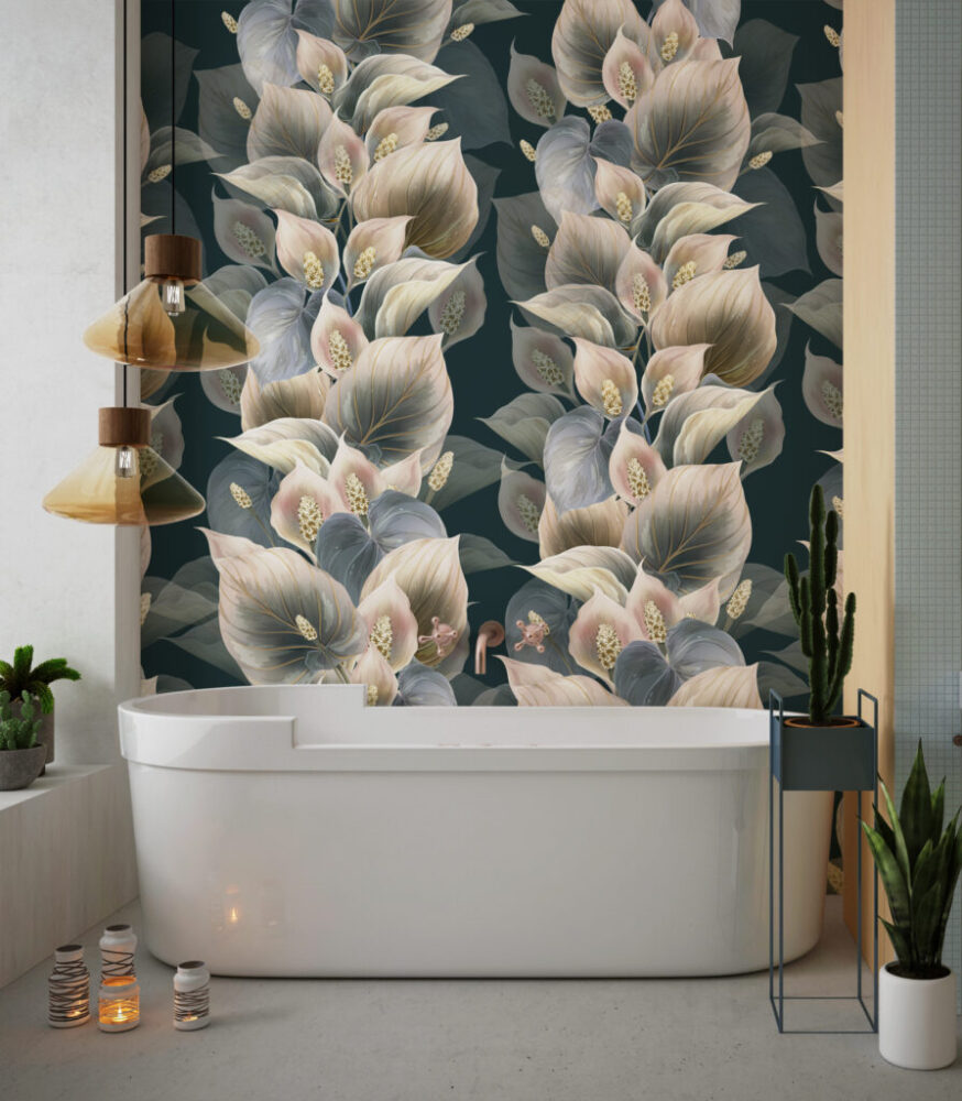 Dark Calla Lily Wallpaper : Moody Leaf Rows Mural - View 3