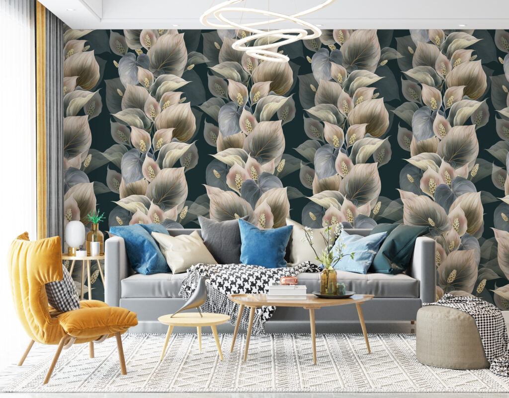 Dark Calla Lily Wallpaper : Moody Leaf Rows Mural
